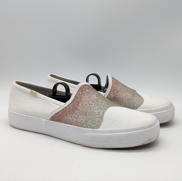 Keds Double Decker Wave white pink glitter slip on sneaker 8.5 - Picture 1 of 10